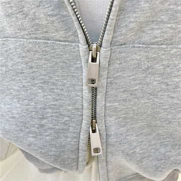 Getadme Hoodies Women Solid Color Cardigan Vintage Jacket Hip Hop Harajuku Fashion Casual Hooded Long-sleeved Sweatshirt Clothes